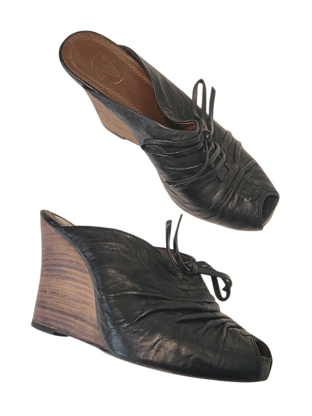 FRYE Gwen Peep Toe Leather Mule Wedge
